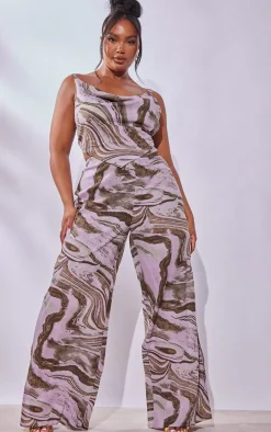 Plus Light Pink Marble Wide Leg Pants