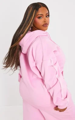 Plus Light Pink Oversized Zip Through Seam Detail Hoodie