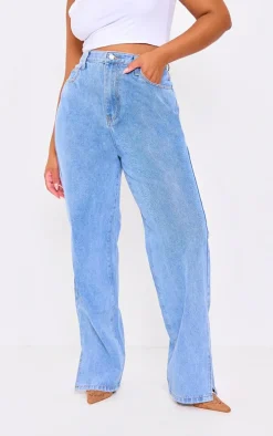 Plus Light Wash Split Hem Jeans