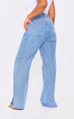 Plus Light Wash Split Hem Jeans