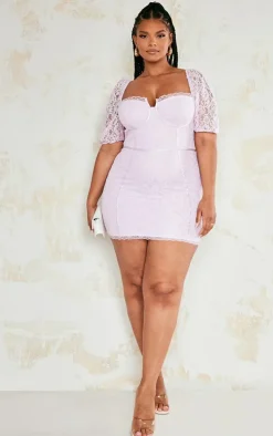 Plus Lilac Lace Cup Detail Bodycon Dress