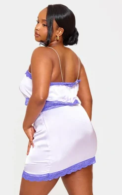 Plus Lilac Lace Detail Cropped Satin Top