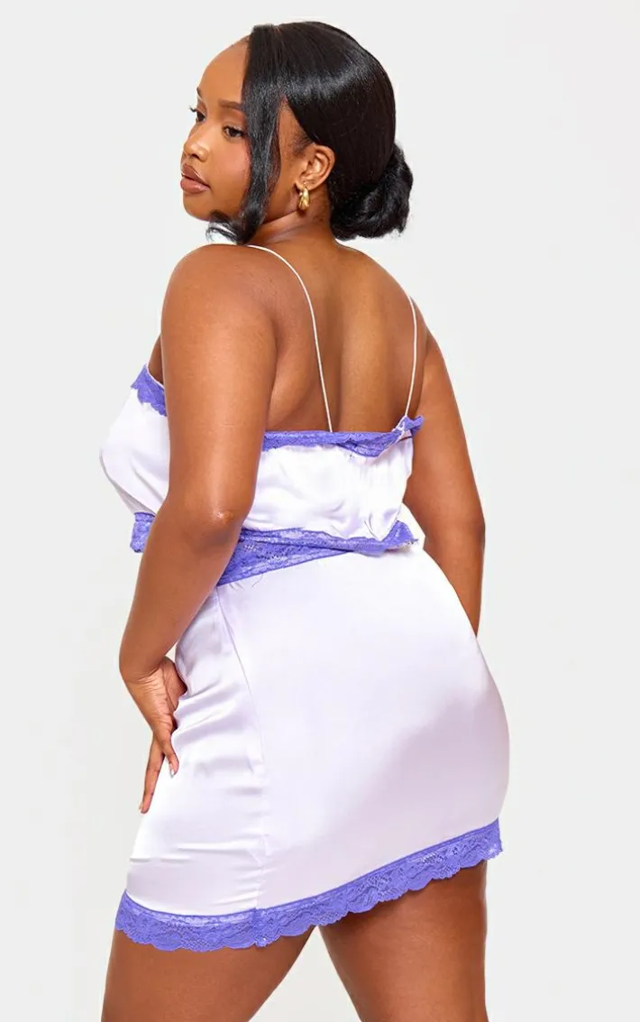 Plus Lilac Lace Detail Cropped Satin Top