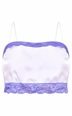 Plus Lilac Lace Detail Cropped Satin Top