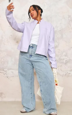 Plus Lilac PU Racer Neck Jacket