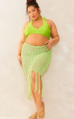 Plus Lime Knitted Tassel Maxi Skirt