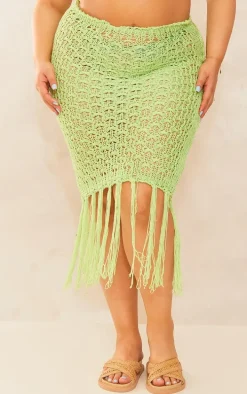 Plus Lime Knitted Tassel Maxi Skirt