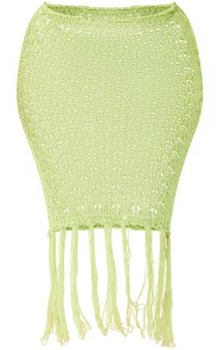 Plus Lime Knitted Tassel Maxi Skirt