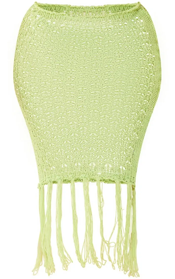 Plus Lime Knitted Tassel Maxi Skirt