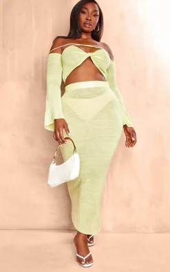 Plus Lime Knitted Twist Front Detail Crop Top