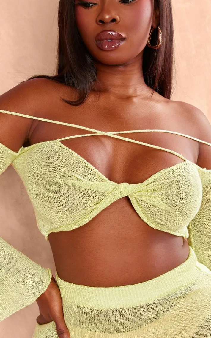 Plus Lime Knitted Twist Front Detail Crop Top