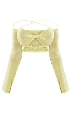 Plus Lime Knitted Twist Front Detail Crop Top