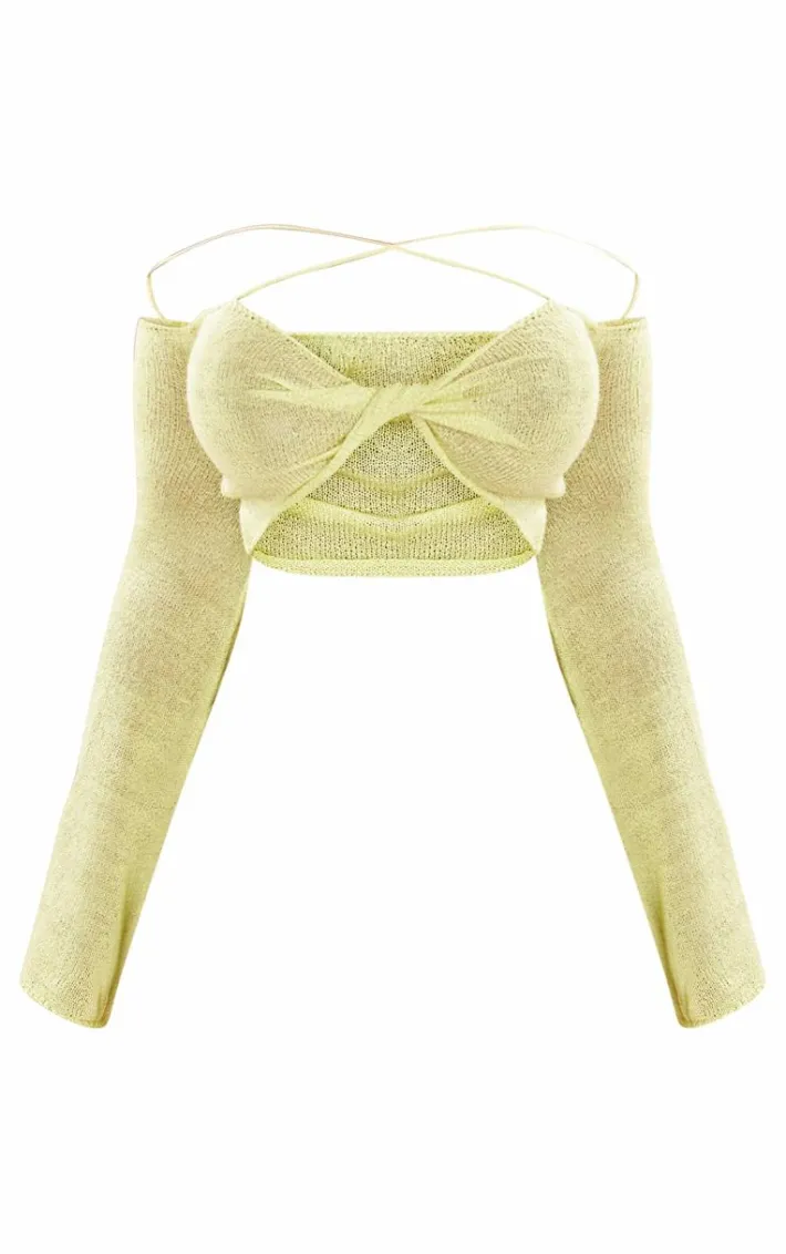 Plus Lime Knitted Twist Front Detail Crop Top