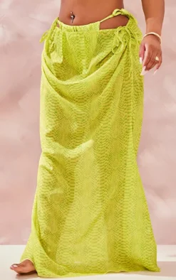 Plus Lime Snake Printed Chiffon Ruched Side Beach Skirt
