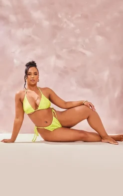 Plus Lime Snake Printed Tie Side Bikini Bottoms