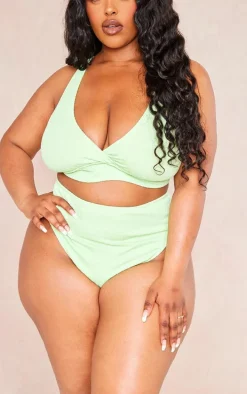 Plus Lime Textured High Waisted Bikini Bottoms