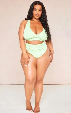 Plus Lime Textured High Waisted Bikini Bottoms
