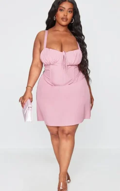 Plus Mauve Tie Front Boned Corset Mini Dress