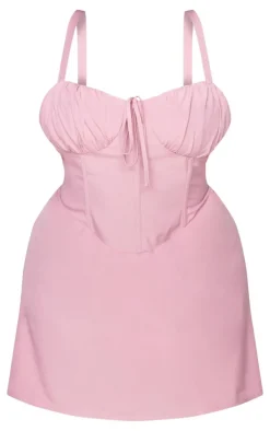 Plus Mauve Tie Front Boned Corset Mini Dress