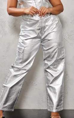 Plus Metallic Coated Denim Cargo Jeans
