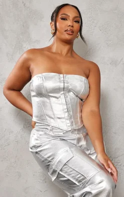 Plus Metallic Coated Denim Corset