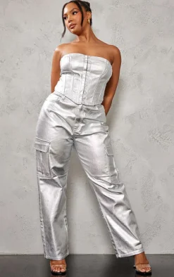 Plus Metallic Coated Denim Corset