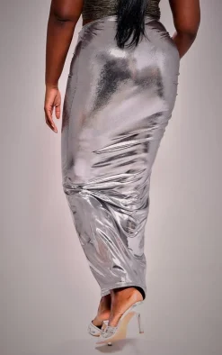 Plus Metallic Ruched Maxi Skirt