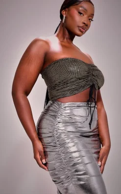 Plus Metallic Ruched Maxi Skirt