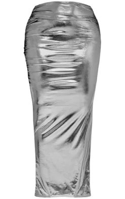 Plus Metallic Ruched Maxi Skirt