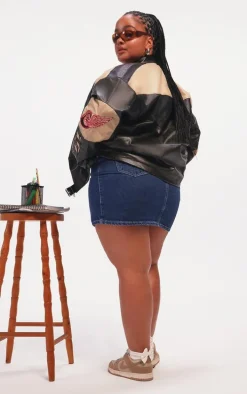 Plus Mid Blue Wash Carpenter Pocket Detail Denim Mini Skirt