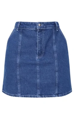 Plus Mid Blue Wash Carpenter Pocket Detail Denim Mini Skirt