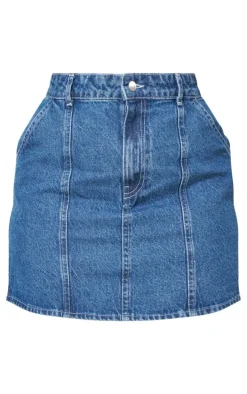 Plus Mid Blue Wash Carpenter Pocket Detail Denim Mini Skirt