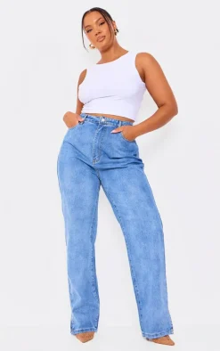 Plus Mid Wash Split Hem Jeans