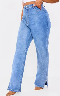 Plus Mid Wash Split Hem Jeans