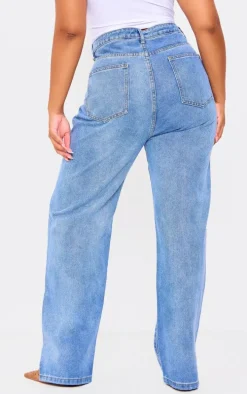 Plus Mid Wash Split Hem Jeans
