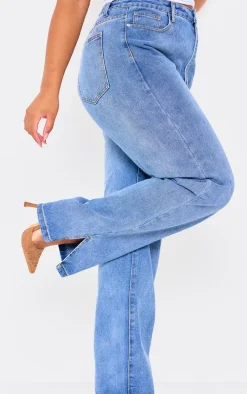 Plus Mid Wash Split Hem Jeans