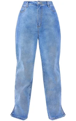 Plus Mid Wash Split Hem Jeans