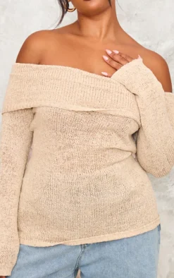 Plus Mocha Bobble Knit Bardot Top