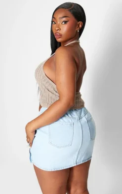 Plus Mocha Crochet Halter Neck Crop Top