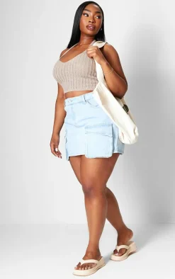 Plus Mocha Crochet Halter Neck Crop Top