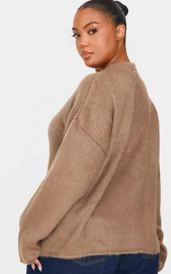 Plus Mocha Fluffy Knit Oversized Sweater