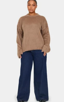 Plus Mocha Fluffy Knit Oversized Sweater