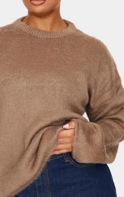 Plus Mocha Fluffy Knit Oversized Sweater