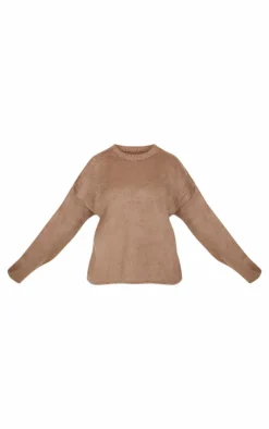 Plus Mocha Fluffy Knit Oversized Sweater