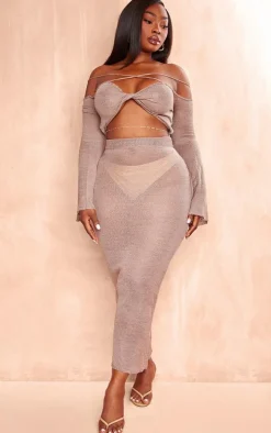 Plus Mocha Knitted Maxi Skirt