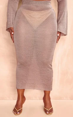 Plus Mocha Knitted Maxi Skirt