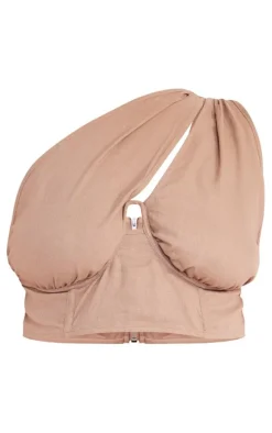 Plus Mocha One Shoulder Corset Top