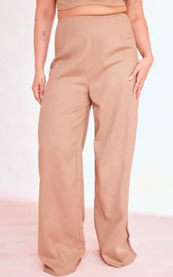 Plus Mocha Ruched Bum Wide Leg Pants