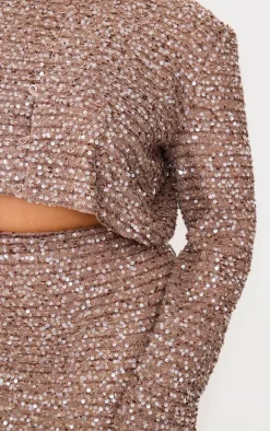 Plus Mocha Sequin Maxi Skirt