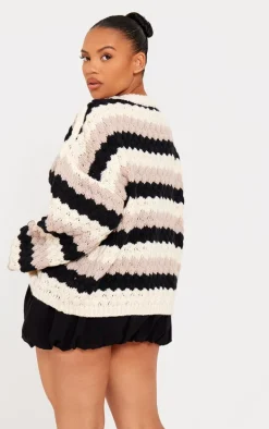 Plus Monochrome Bobble Knit Chunky Sweater